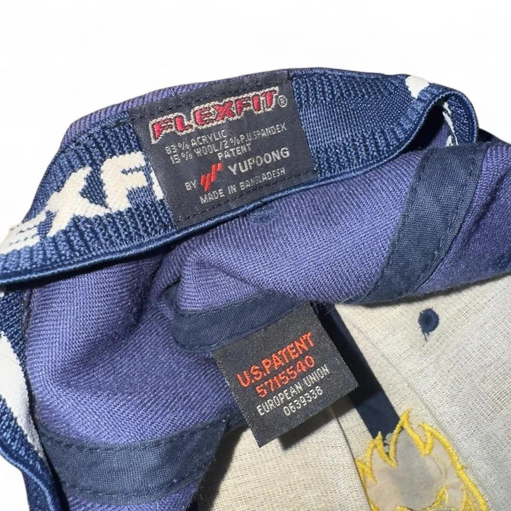 Vintage Spitfire Wheels Flexfit Wool Hat Cap Blue Yellow Skater Streetwear L/XL